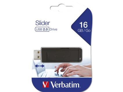 USB kľúč, 16GB, USB 2.0, VERBATIM "Slider", čierny