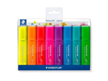 Zvýrazňovač, sada, 1-5 mm, STAEDTLER "Classic 364", 8 rôznych farieb