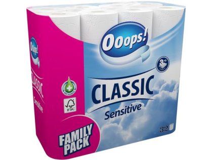 Toaletný papier, 3-vrstvový, malý kotúč, 32 kotúčov, OOOPS "Classic", sensitive