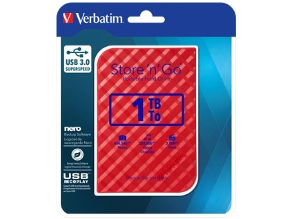 2,5" HDD (pevný disk), 1TB, USB 3.0, VERBATIM "Store n Go", červená