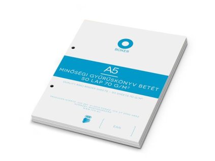 Náhradné listy do krúžkových šanónov, A5, čisté, 50 listov, BOXER, biele