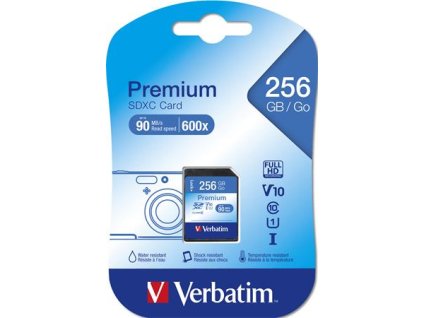 Pamäťová karta, SDXC, 256GB, CL10/U1, 90/10 MB/s, VERBATIM "Premium"