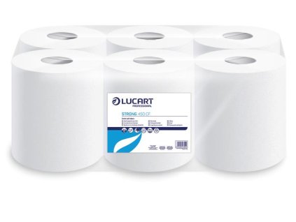 Papierové utierky, kotúčové, vnútorné dávkovanie, 2-vrstvové,  LUCART "Strong 450 CF", biela