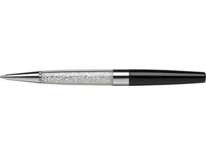 Guľôčkové pero, Crystals from SWAROVSKI® ,čierne, s bielymi krištáľmi v dolnej časti, 13,5cm, ART CRYSTELLA