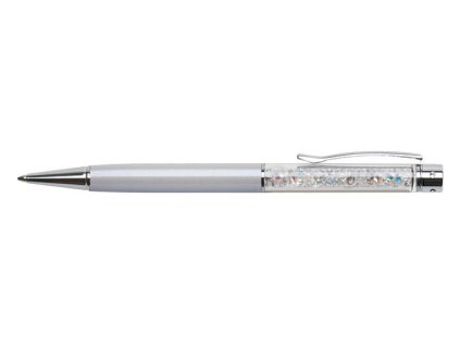 Guľôčkové pero, s bielym krištáľom v hornej časti, "Crystals from SWAROVSKI®" krémovo biela, ART CRYSTELLA