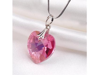 Retiazka, prívesok v tvare srdiečka, s ružovým krištáľom SWAROVSKI®, 18 mm, ART CRYSTELLA®