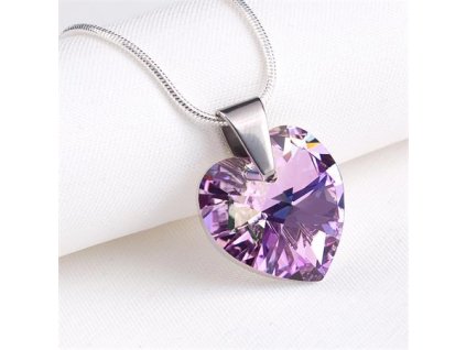 Retiazka, prívesok v tvare srdiečka, s fialovým opálovým krištáľom SWAROVSKI®, 18 mm, ART CRYSTELLA®