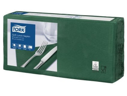 Servítky, 1/4 ohyb, 3-vrstvové, 32,5x32,8 cm, Advanced, TORK "Soft Lunch", tmavozelená
