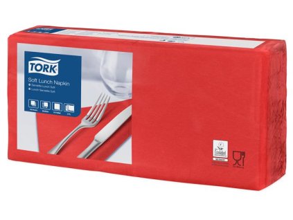 Servítky, 1/4 ohyb, 3-vrstvové, 32,5x32,8 cm, Advanced, TORK "Soft Lunch", červená