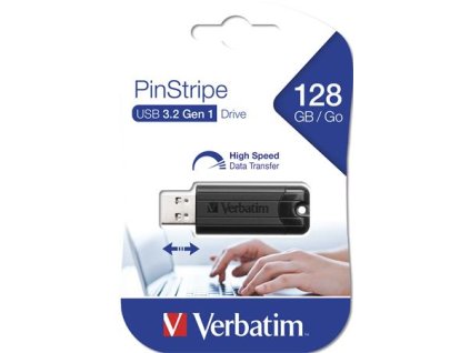 USB kľúč, 128GB, USB 3.2, VERBATIM "Pinstripe", čierna
