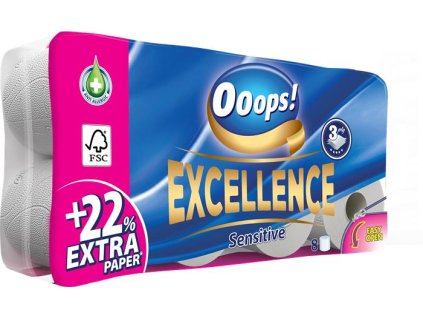 Toaletný papier, 3-vrstvový, malý kotúč, 8 kotúčový, OOOPS "Excellence"