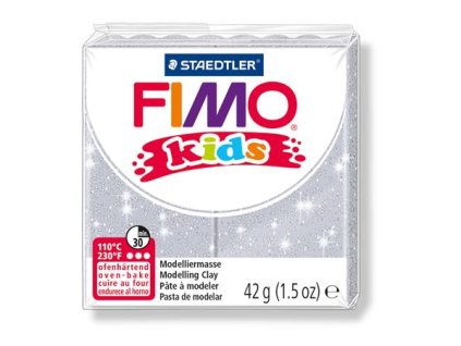 Modelovacia hmota, 42 g, polymérová, FIMO "Kids", trblietavá strieborná