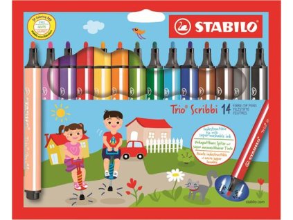 Fixky, 1,5-2 mm, odpružený hrot, STABILO "Trio Scribbi", 14 rôznych farieb