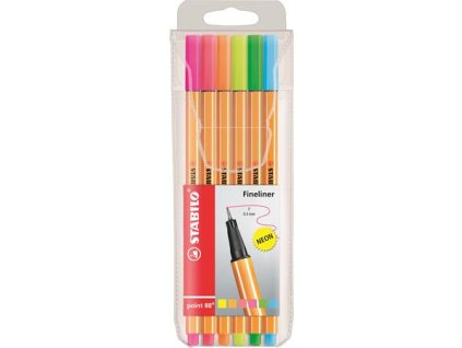 Liner, sada,  0,4 mm, STABILO "Point 88", 6 neónových farieb