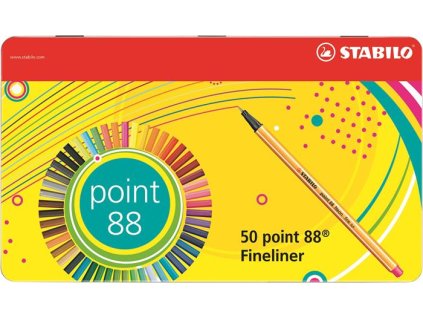 Liner, sada, 0,4 mm, plechová krabička, STABILO "Point 88", 47+3 rôznych farieb