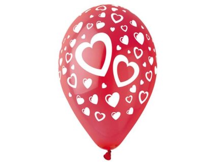 Balón, 30 cm, červený, srdiečka