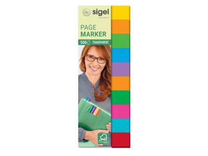 Záložky, plastové, 10x50 listov, 44x12,5 mm, SIGEL, mix farieb