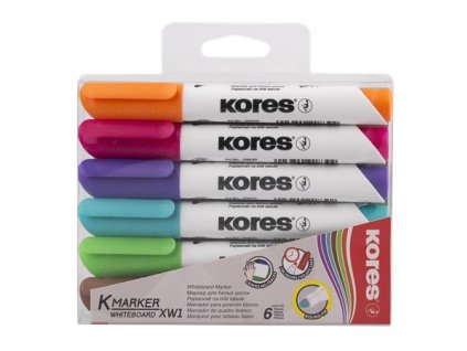 Popisovač na biele a flipchartové tabule, sada, 3 mm, kužeľový hrot, KORES "K-Marker XW1", 6 rôznych farieb