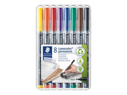 Permanentný popisovač, sada, OHP, 0,6 mm, STAEDTLER "Lumocolor 318 F", 8 rôznych farieb