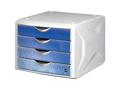 Zásuvkový box na dokumenty, plastový, 4 zásuvky, HELIT "Chameleon", biela-modrá