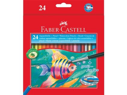 Akvarelové ceruzky, sada, šesťhranné, so štetcom, FABER-CASTELL, 24 rôznych farieb