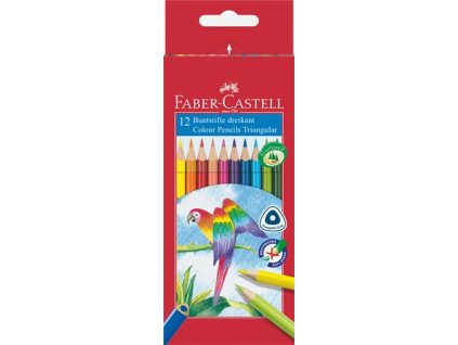 Farebné ceruzky, sada, trojhranný tvar, FABER-CASTELL "Papagáj", 12 rôznych farieb