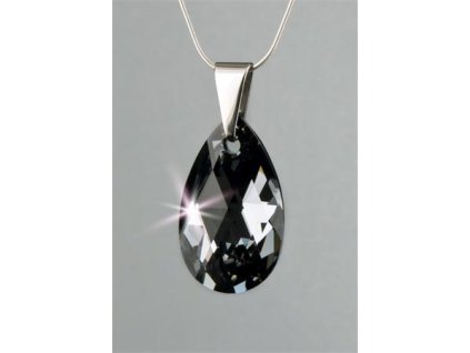 Náhrdelník, so SWAROVSKI® krištáľom, prívesok kvapka, Black Diamond, 16mm, ART CRYSTELLA