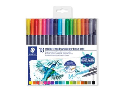 Fixky v tvare štetca, sada, 0,5-0,8/1,0-6,0 mm, obojstranné, STAEDTLER "3001", 18 farieb