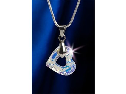 Retiazka, prívesok v tvare srdiečka, s bielym opálovým krištáľom SWAROVSKI®, 17 mm, ART CRYSTELLA®