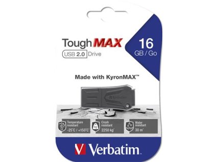 USB kľúč, 16GB, USB 2.0, extra odolný, VERBATIM "ToughMAX", čierna