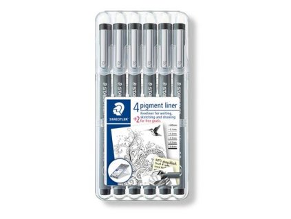 Liner, sada, STAEDTLER "Pigment Liner 308", 4+2 ks, čierna