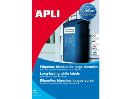 Etikety, 99,1x67,7 mm, polyester, odolné voči poveternostným podmienkam, oblé rohy, biela, APLI, 160 etikiet/balenie