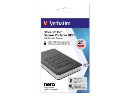 2,5" HDD (pevný disk), 2TB, USB 3.1, heslové šifrovanie, VERBATIM "Secure Portable", čierny