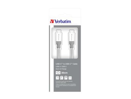 USB kábel, USB-C 3.1 - USB-C , 30 cm, VERBATIM, strieborná