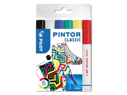 Dekoračný popisovač, sada,1 mm, PILOT "Pintor F", 6 druhov klasických farieb