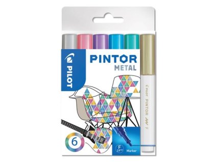 Dekoračný popisovač, sada,1 mm, PILOT "Pintor F", 6 druhov metalických farieb