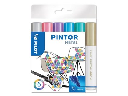 Dekoračný popisovač, sada,1,4 mm, PILOT "Pintor M", 6 druhov metalických farieb