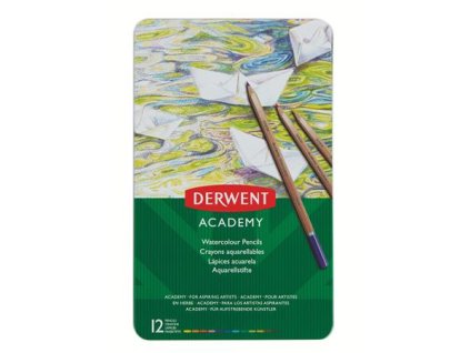 Akvarelové ceruzky, sada, v plechovej krabičke, DERWENT "Academy", 12 rôznych farieb
