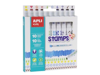 Fixky, sada, na pečiatkovanie, APLI Kids "Markers Duo Stamps", 10 rôznych farieb a motívov