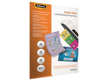 Laminovacia fólia za tepla, 80 mikr., A3, matná, 25 ks, FELLOWES "Admire Stylish"