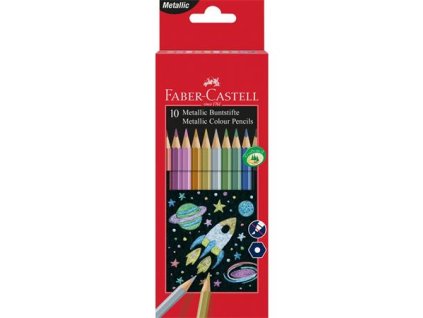 Farebné ceruzky, sada, šesťhranné, FABER-CASTELL, 10 rôznych metalických farieb