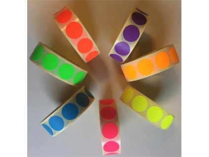 Etikety, 20 mm, okrúhle, 1000 etikiet/kotúč, fluo červená