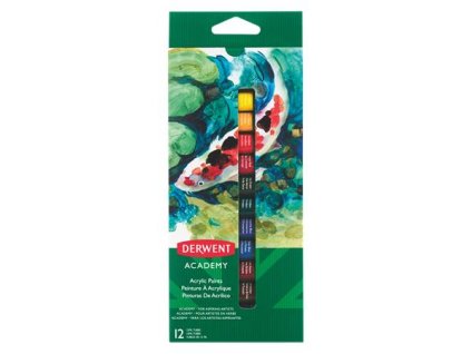 Akrylová farba, 12 ml, DERWENT "Academy", 12 rôznych farieb