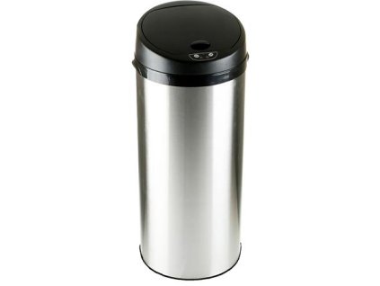 Bezdotykový odpadkový kôš, nehrdzavejúca oceľ, okrúhly, 30 l, strieborno-čierna
