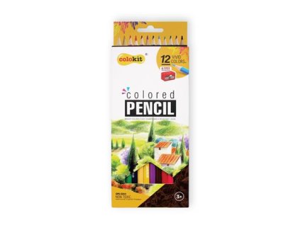 Farebné ceruzky, sada, šesťhranné, so strúhadlom, COLOKIT, 12 rôznych farieb