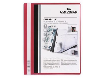 Rýchloviazač, A4, široký, priehľadné vrecko, DURABLE "DURAPLUS®", červený