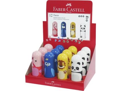 Strúhadlo, jednodierové, so zásobníkom, s gumou, displej, FABER-CASTELL "Faces", rôzne vzory