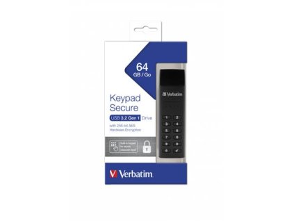 USB kľúč, 64GB, USB 3.2, šifrované, 160/130Mb/s, VERBATIM "Keypad Secure"