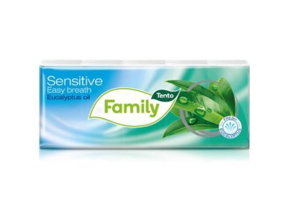 Papierové vreckovky, 3-vrstvové, 10x10 ks, TENTO "Family", eukalyptový olej