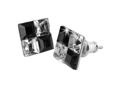 Náušnice, štvorcové, s čiernym a bielym krištáľom SWAROVSKI®, 8 mm, ART CRYSTELLA®